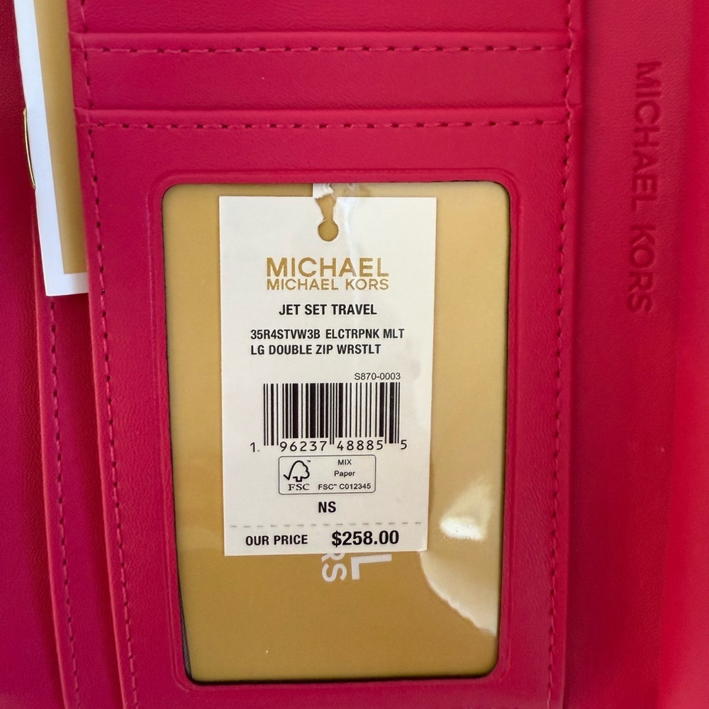 Michael Kors Jet Set Double Zip Wristlet / Wallet Electric Pink Multi NWT - Picture 4 of 6